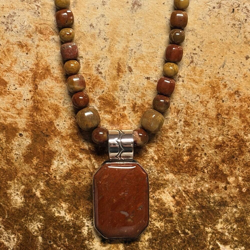 Jay King Necklace & Pendant Sterling Silver and Jasper Rust/Mustard Yellow DTR